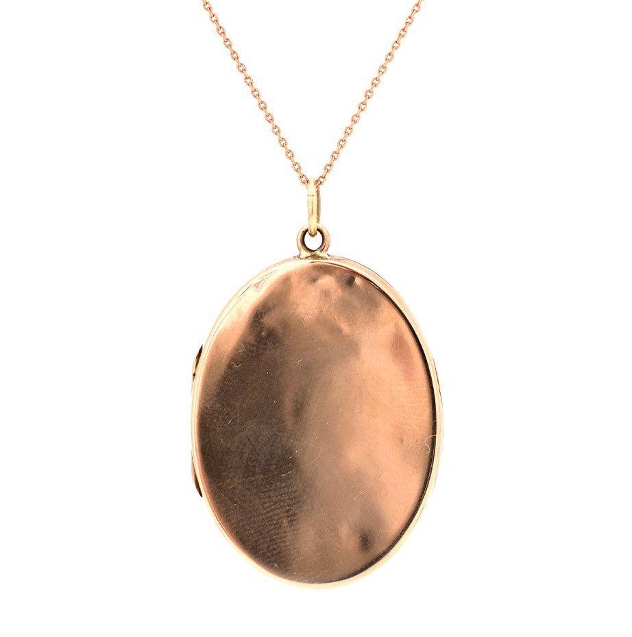 Collar con guardapelo ovalado antiguo de oro rosa de 9 quilates de 1914