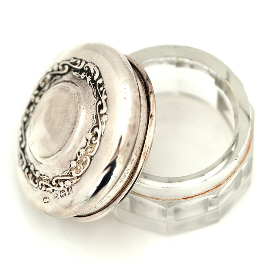 Antique 1916 Silver and Glass Vanity Pot