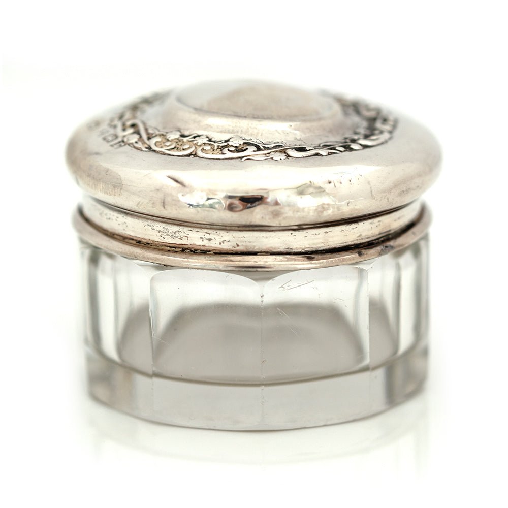 Antique 1916 Silver and Glass Vanity Pot