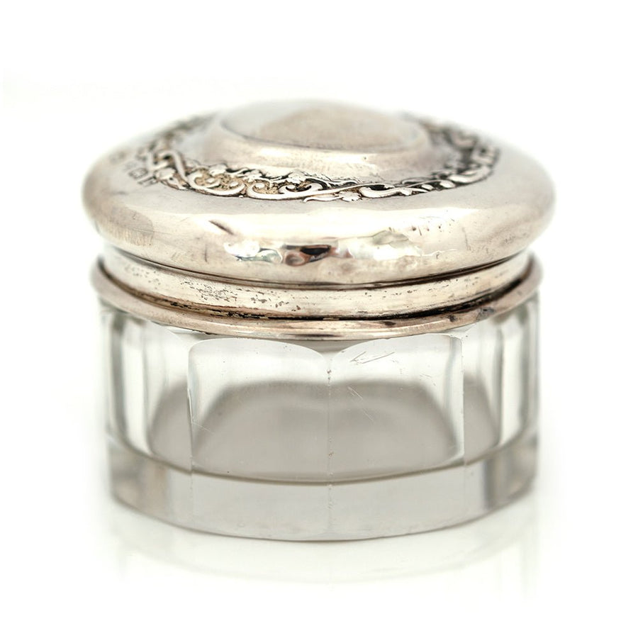 Antique 1916 Silver and Glass Vanity Pot