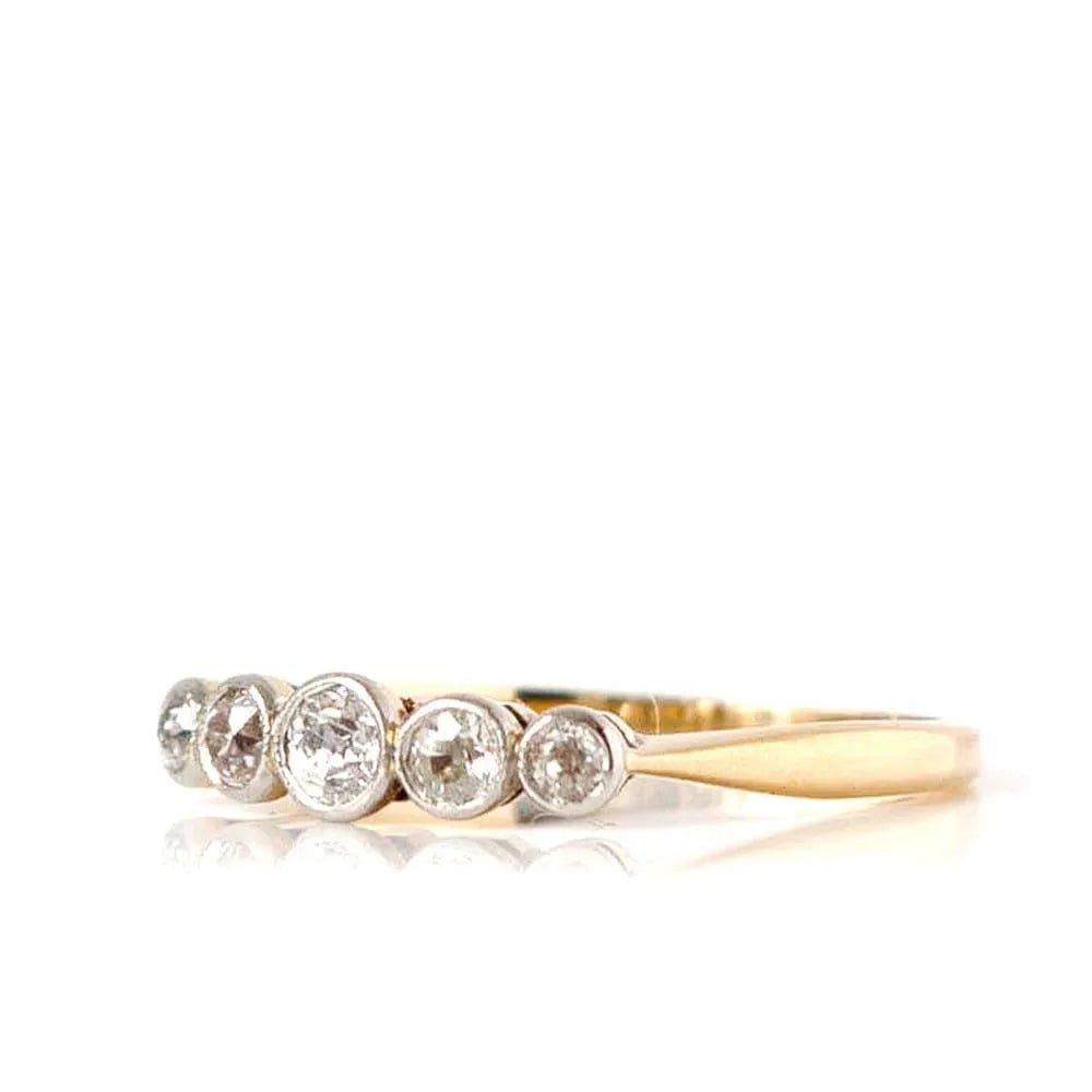 Anillo de Diamantes de Cinco Piedras de Oro de 18 Quilates y Platino de 0.25ct Antiguo de los Años 20