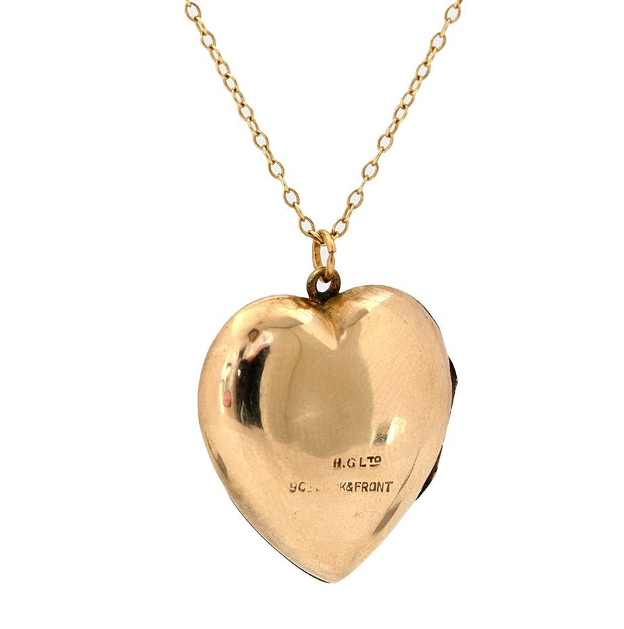 Antique 1930s Yellow Gold Bow Heart Locket Necklace