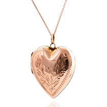 Victorian 9K Rose Gold Engraved Heart Antique Locket Necklace