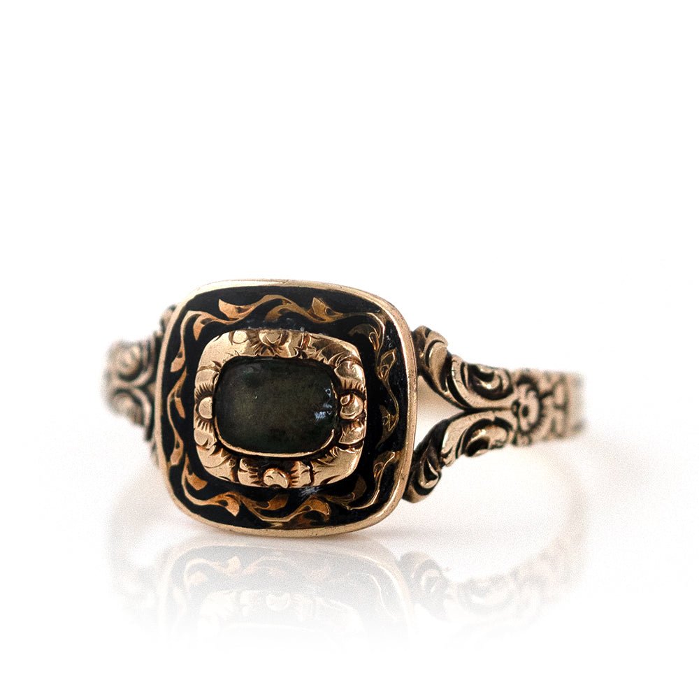 Victorian 1860–1880 Gold Black Enamel Mourning Antique Ring