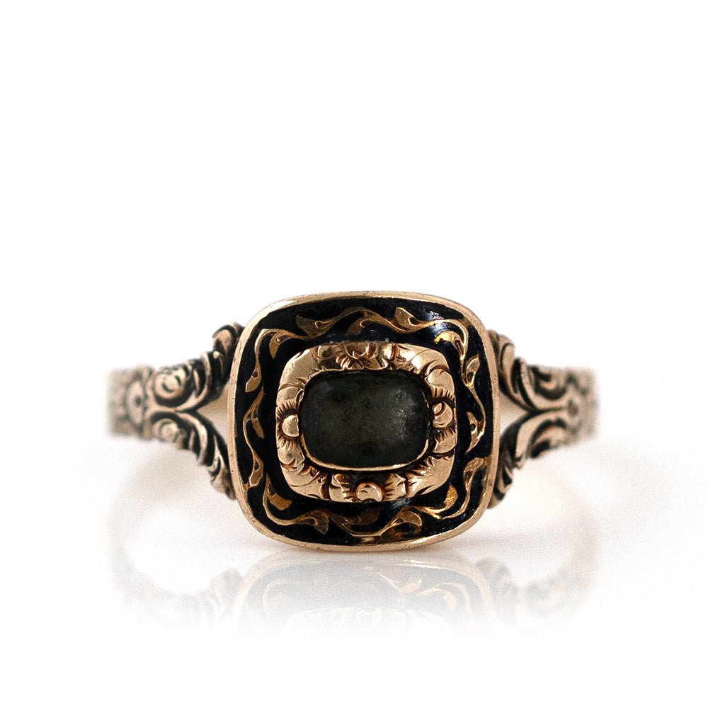 Victorian 1860–1880 Gold Black Enamel Mourning Antique Ring, view 11