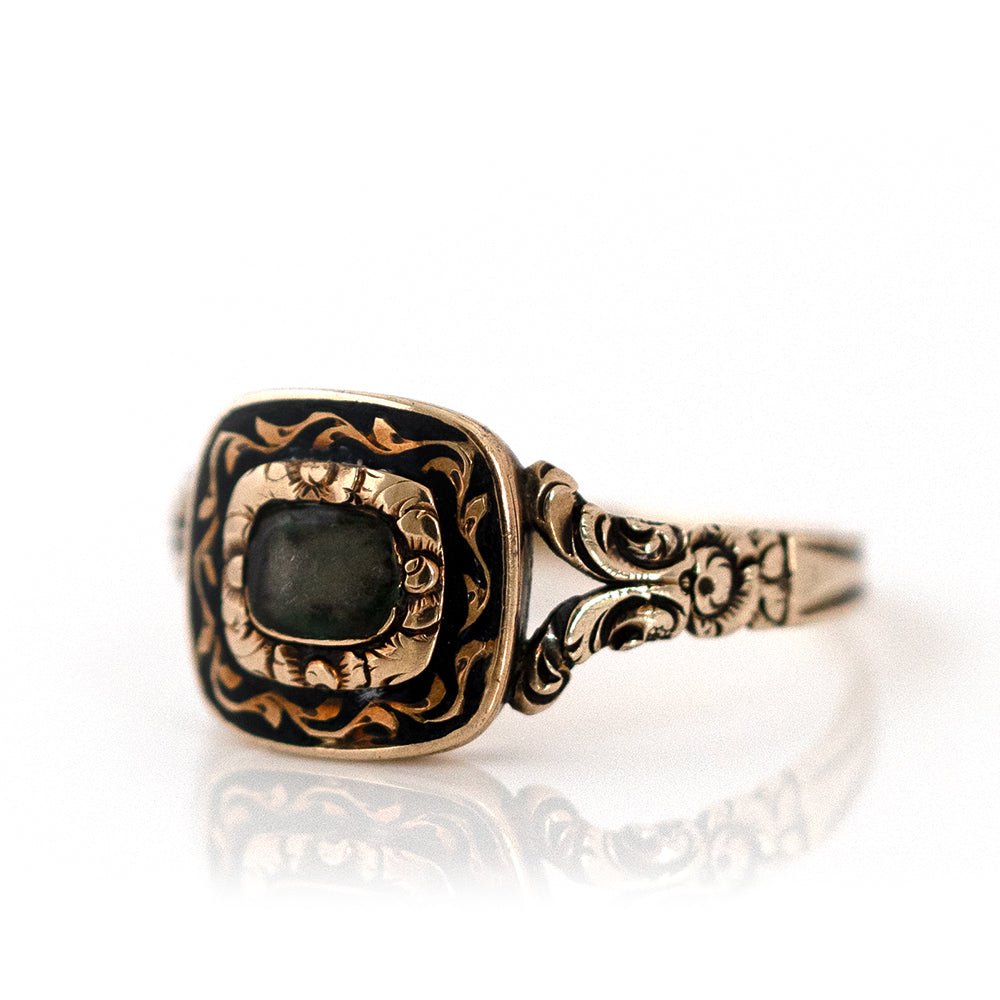 Victorian 1860–1880 Gold Black Enamel Mourning Antique Ring, view 9