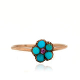 Antique c.1890s 9ct Rose Gold Turquoise & Ruby Flower Ring