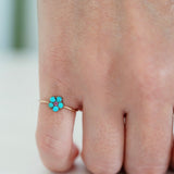 Antique c.1890s 9ct Rose Gold Turquoise & Ruby Flower Ring