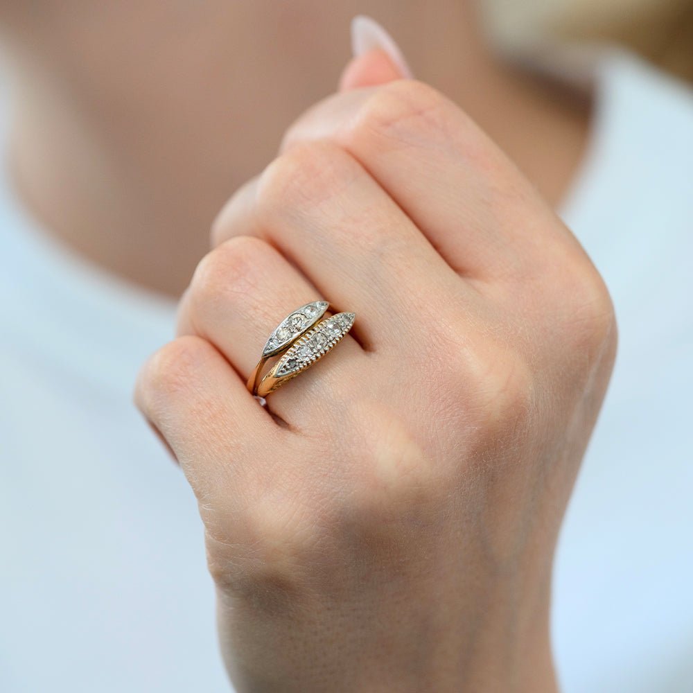 Edwardian Five-Stone Old Cut Diamond 18K Gold and Platinum Antique Engagement Ring, view 3