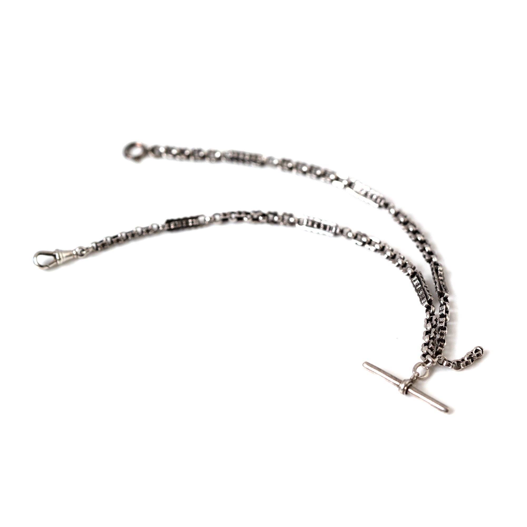 Antique Double Albert Watch Silver Chain, view 9
