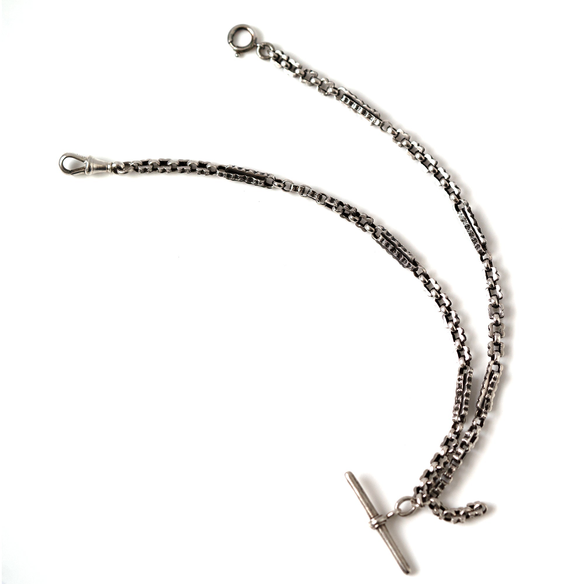 Antique Double Albert Watch Silver Chain, view 7