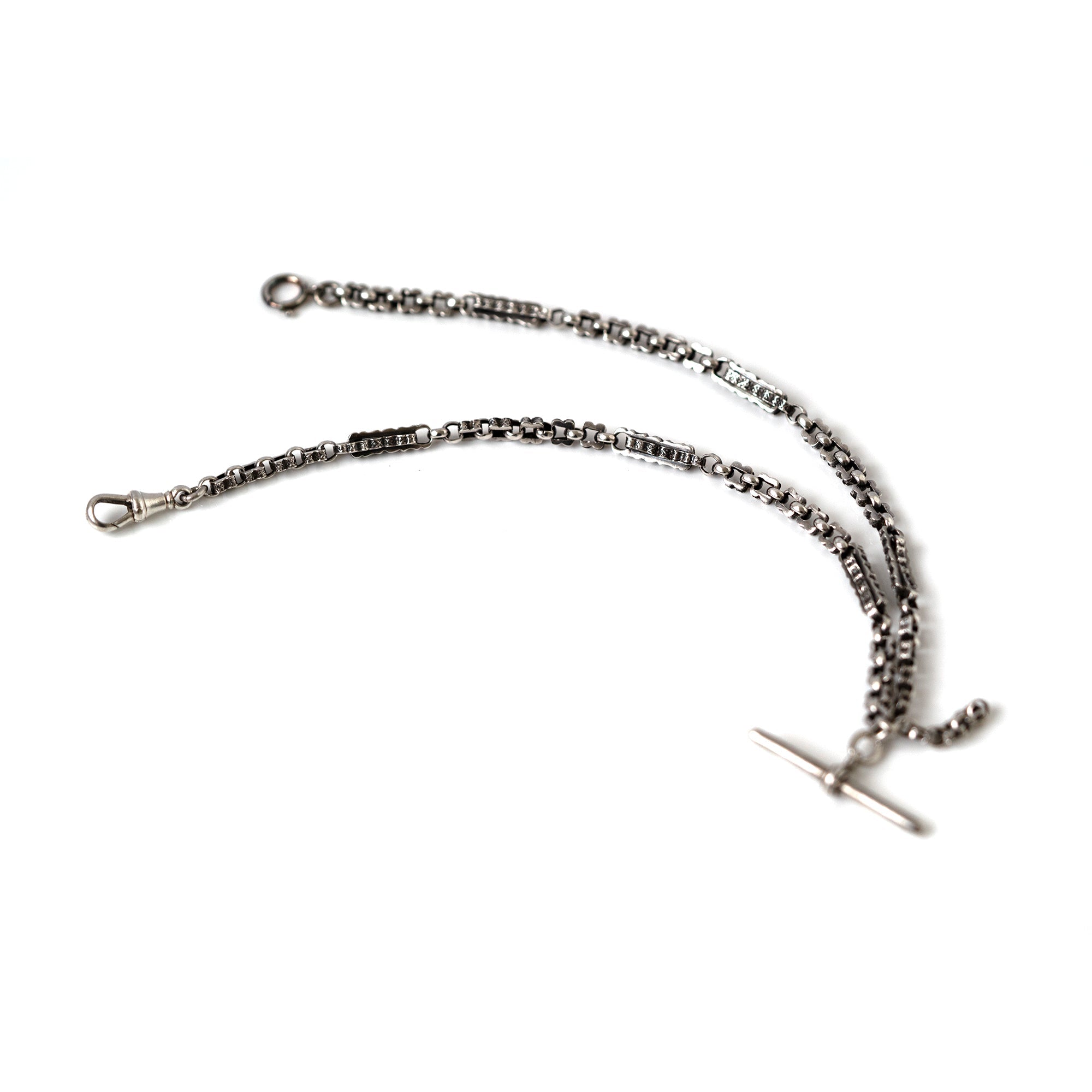 Antique Double Albert Watch Silver Chain, view 6