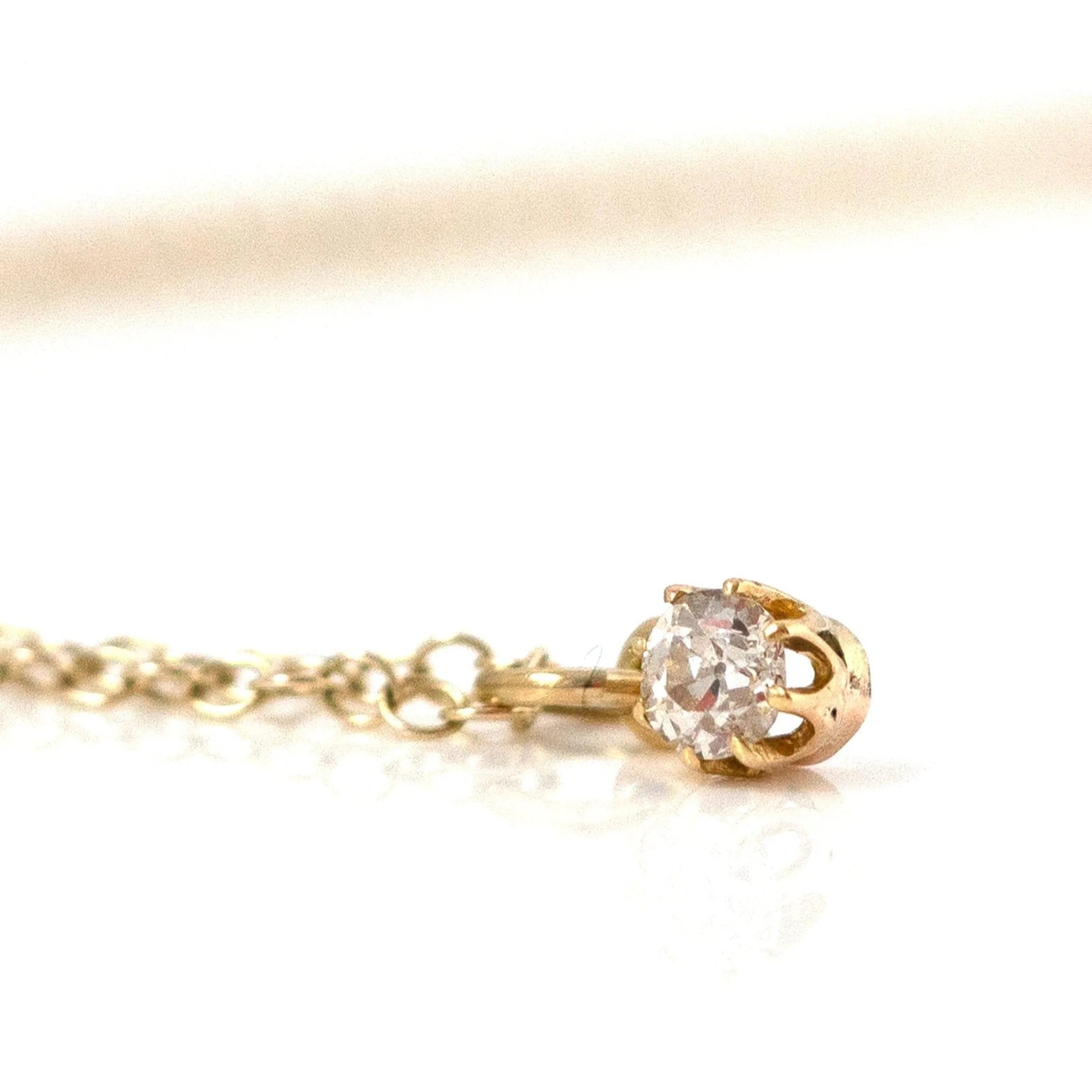 Edwardian 0.25 Carat Old European Cut Diamond 15K Gold Antique Pendant Necklace, view 4