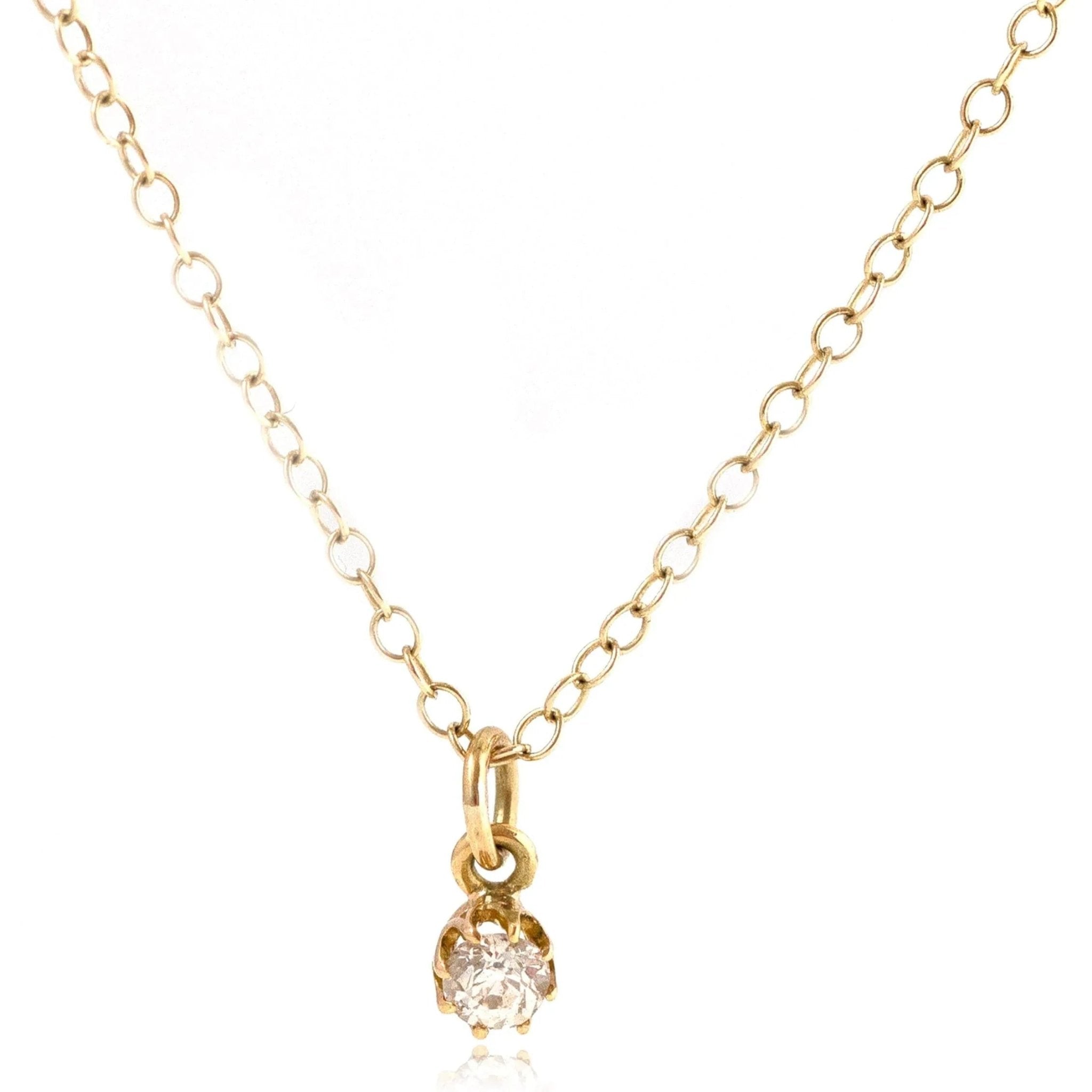 Edwardian 0.25 Carat Old European Cut Diamond 15K Gold Antique Pendant Necklace