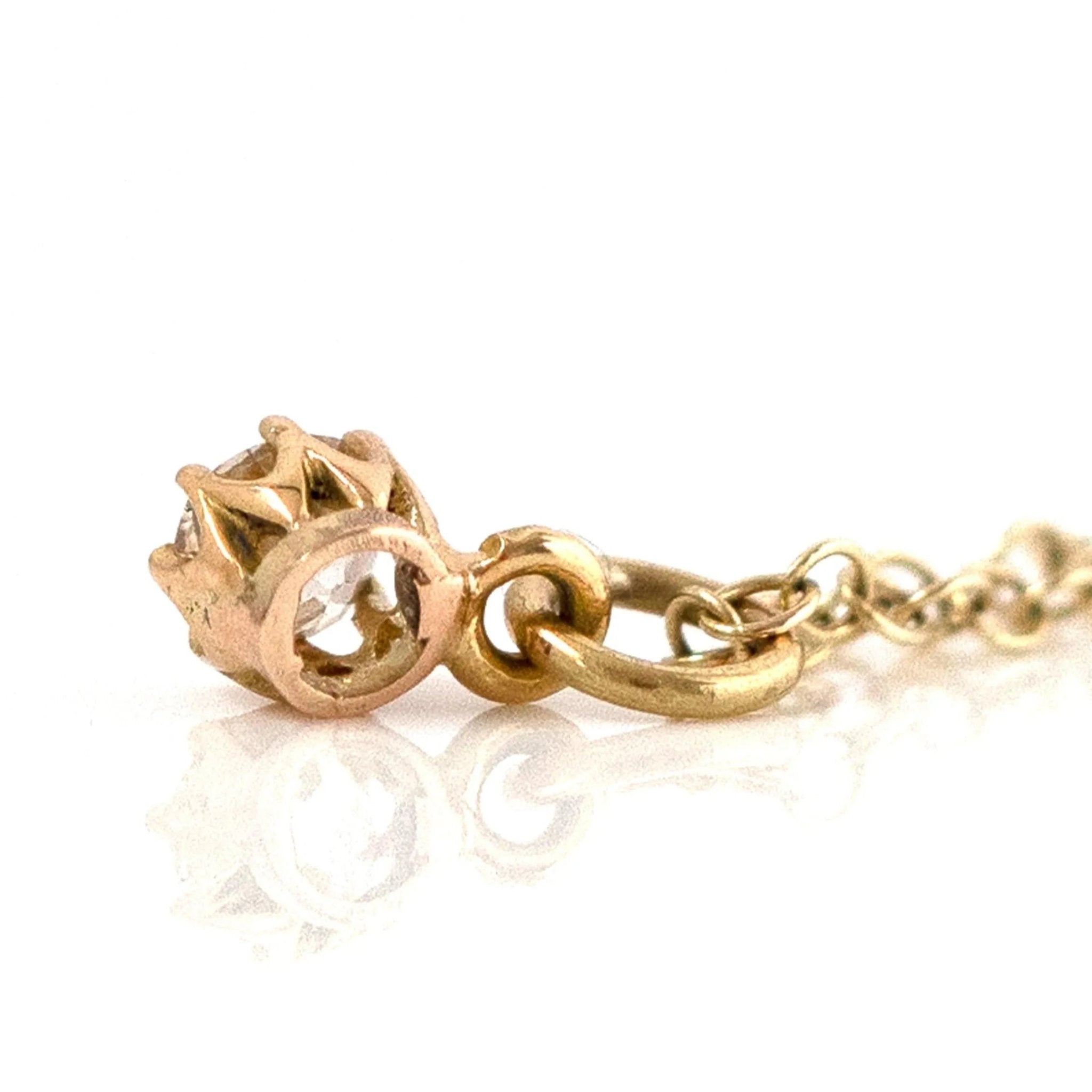 Edwardian 0.25 Carat Old European Cut Diamond 15K Gold Antique Pendant Necklace, view 5