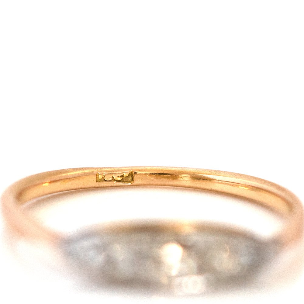 Edwardian 0.25 Carat Five-Stone Diamond 18K Gold and Platinum Navette Antique Engagement Ring, view 12