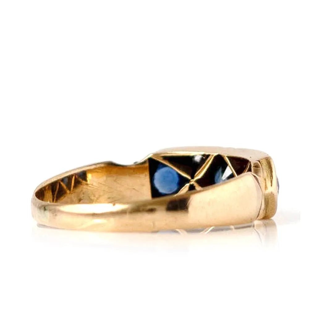 Antique Edwardian 1903 Sapphire Diamond 18ct Yellow Gold Ring, view 5