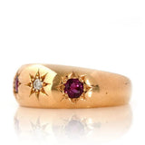 Antique Edwardian 1904 18ct Almandine Garnet Diamond Gold Gypsy Star Ring