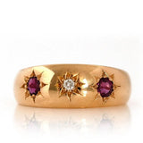 Antique Edwardian 1904 18ct Almandine Garnet Diamond Gold Gypsy Star Ring