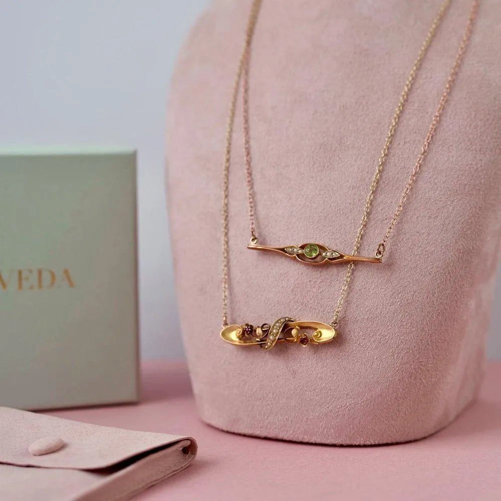 Antique Edwardian 9ct Rose Gold Peridot Pearl Necklace, view 2