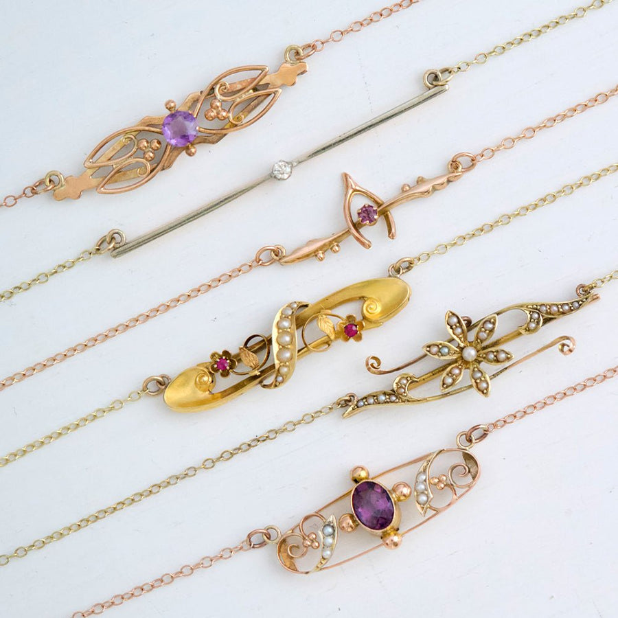 Antique Edwardian Amethyst 15ct Rose Gold Bar Necklace