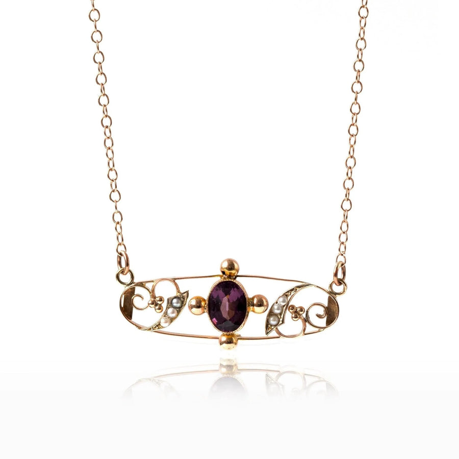 Antique Edwardian Amethyst 9ct Rose Gold Necklace