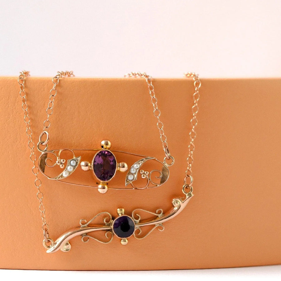 Antique Edwardian Amethyst 9ct Rose Gold Necklace