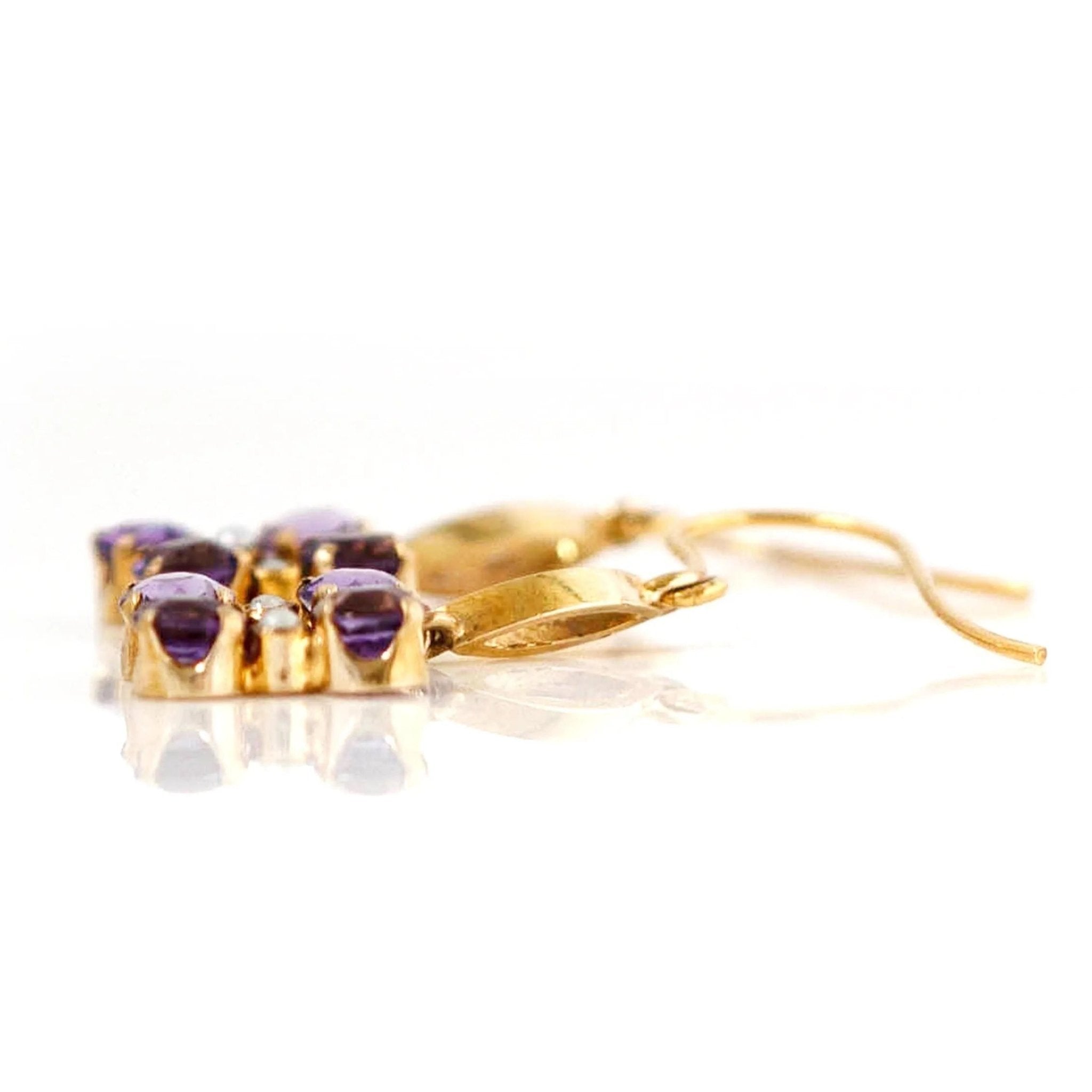 Antique Edwardian Amethyst Seed Pearl  9ct Gold Drop Earrings, view 4