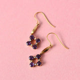 Antique Edwardian Amethyst Seed Pearl 9ct Gold Drop Earrings