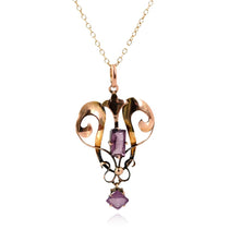 Collar con colgante lavalier de amatista en oro rosa de 9 quilates, estilo eduardiano, circa 1910