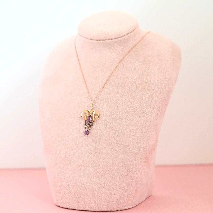 Antique Edwardian c.1910 9ct Rose Gold Amethyst Lavalier Pendant