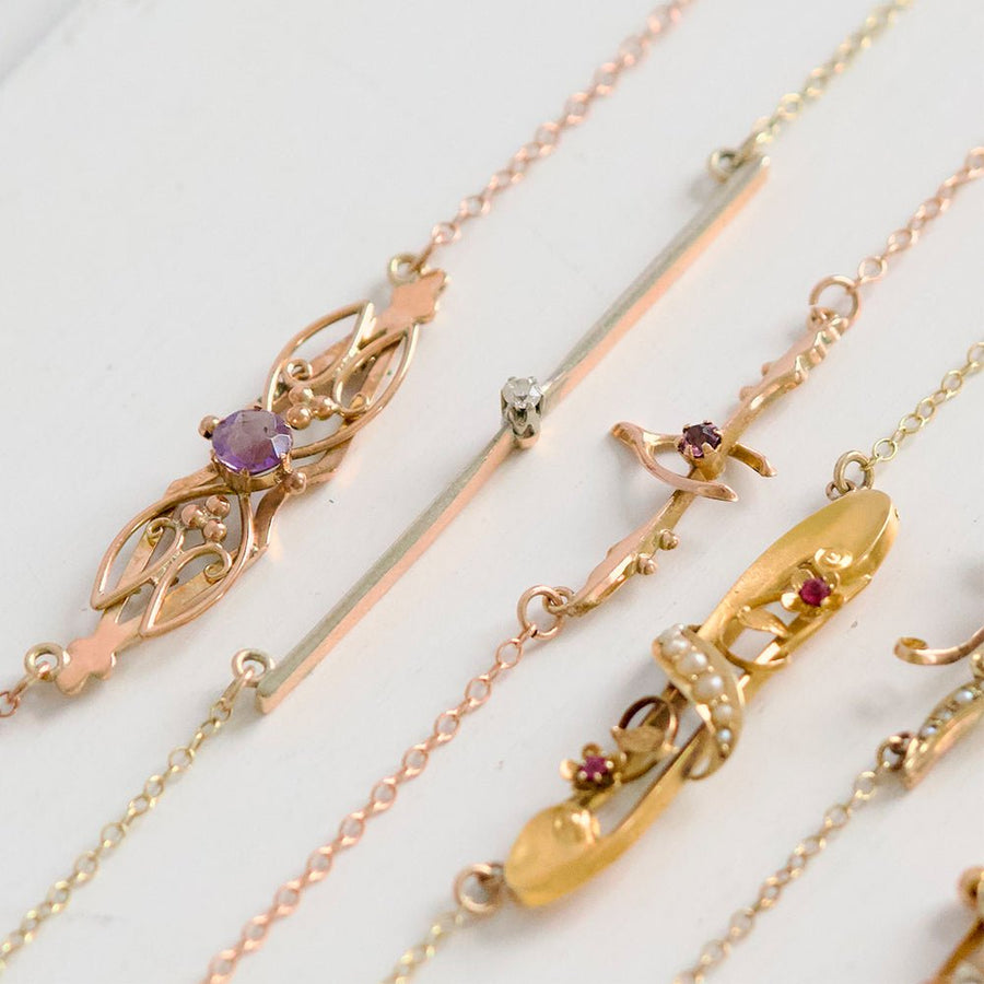 Antique Edwardian Diamond 15ct Bar Necklace