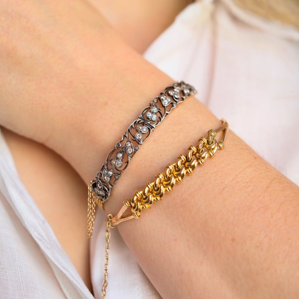 Antique Edwardian Knotted 15ct Bangle Bracelet, view 10