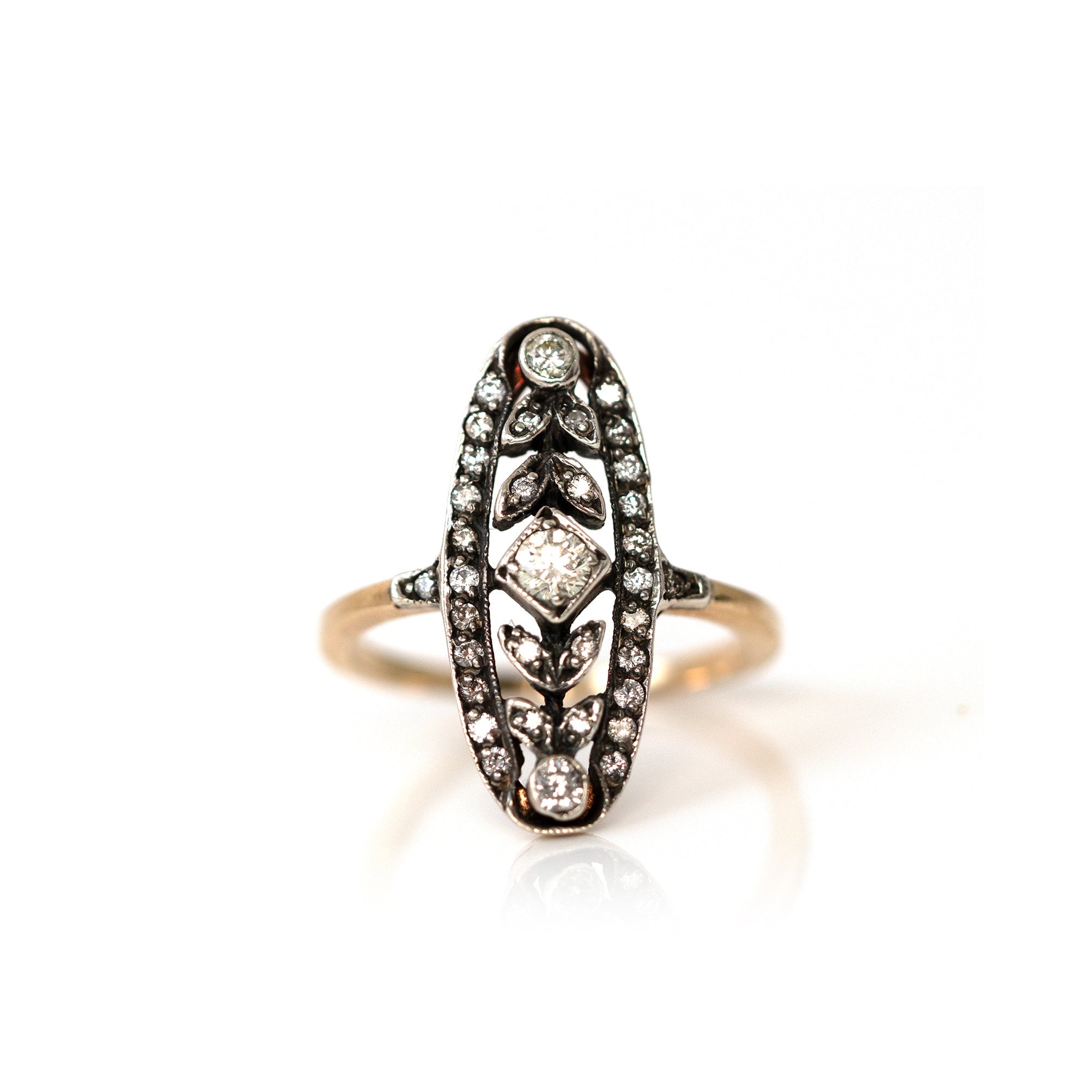 Anillo antiguo de platino y oro de 18 quilates con diamantes de la época eduardiana