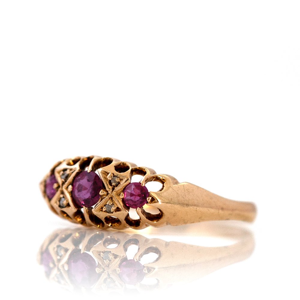 Antique Edwardian Ruby Diamond 18ct Gold Ring, view 11