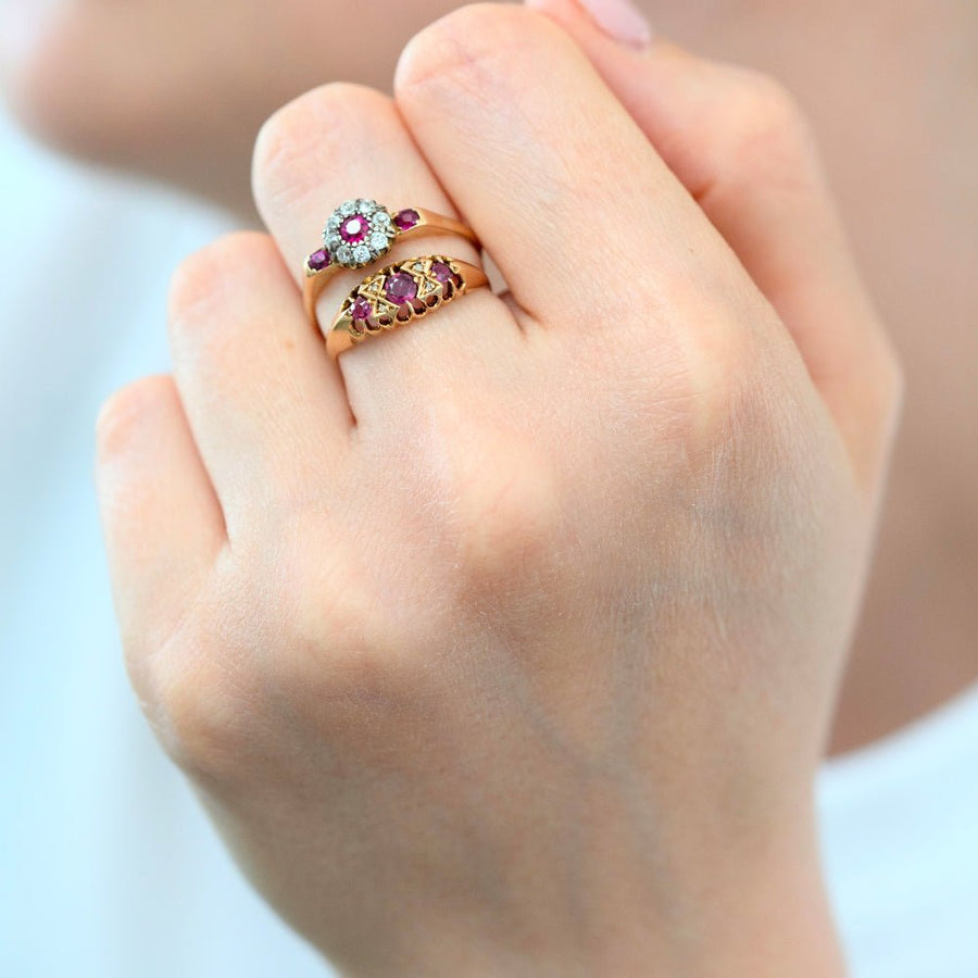 Antique Edwardian Ruby Diamond 18ct Gold Ring