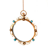Antique Edwardian Turquoise 9ct Gold Glass Locket Necklace