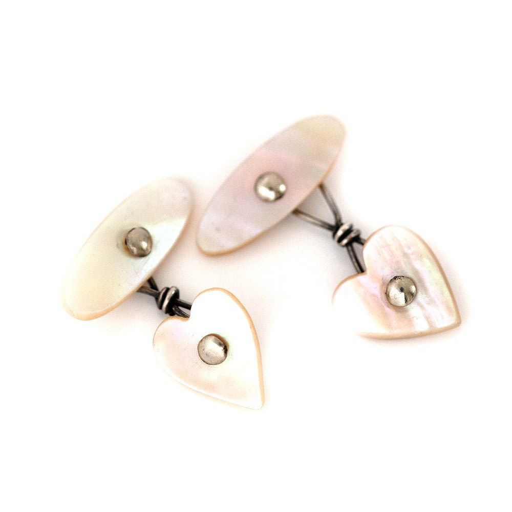 Antique Mother of Pearl and Silver Heart and Oval Cufflinks, view 3