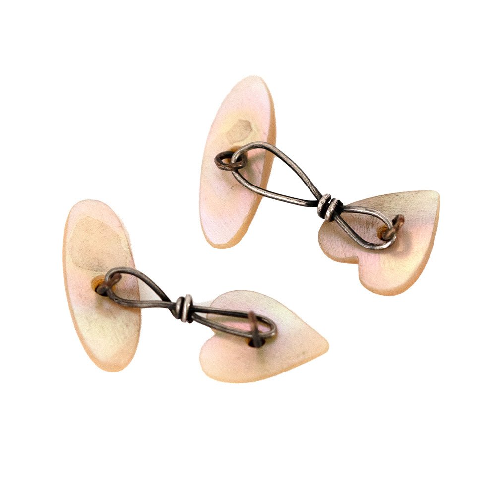Antique Mother of Pearl and Silver Heart and Oval Cufflinks, view 5