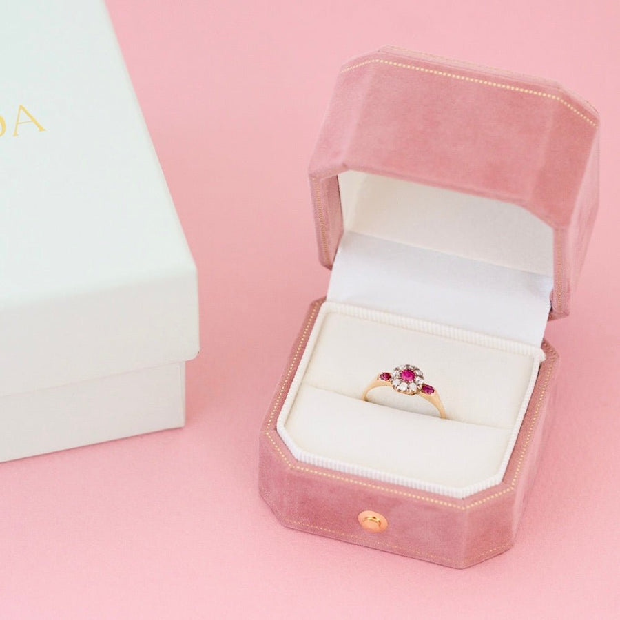 Antique Ruby Diamond 18ct Gold Halo Ring