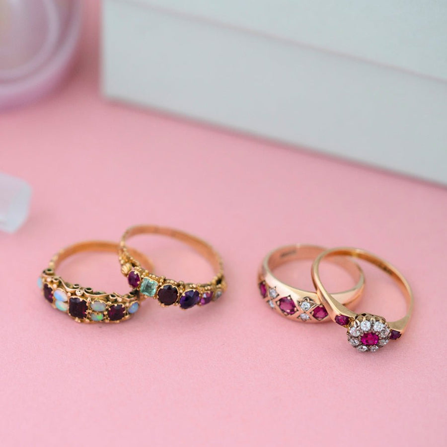 Antique Ruby Diamond 18ct Gold Halo Ring