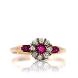 Antique Ruby Diamond 18ct Gold Halo Ring