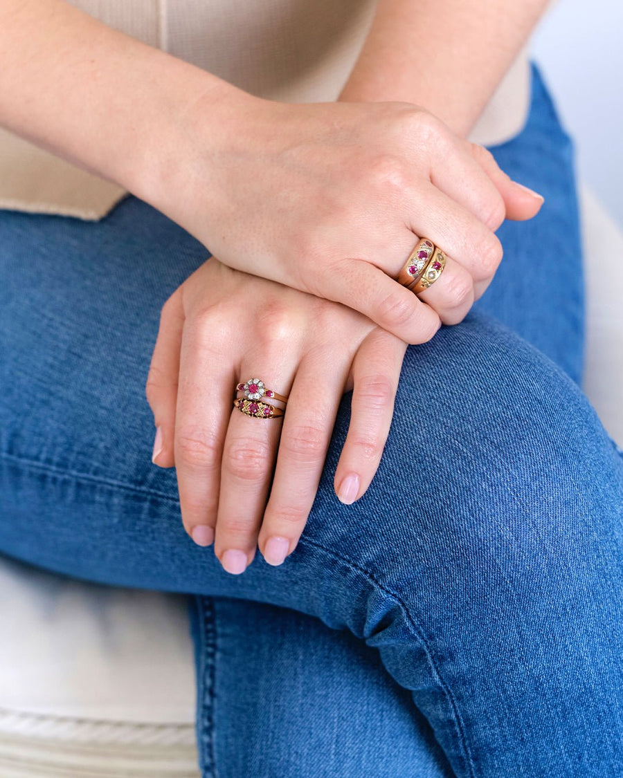 Antique Ruby Diamond 18ct Gold Halo Ring