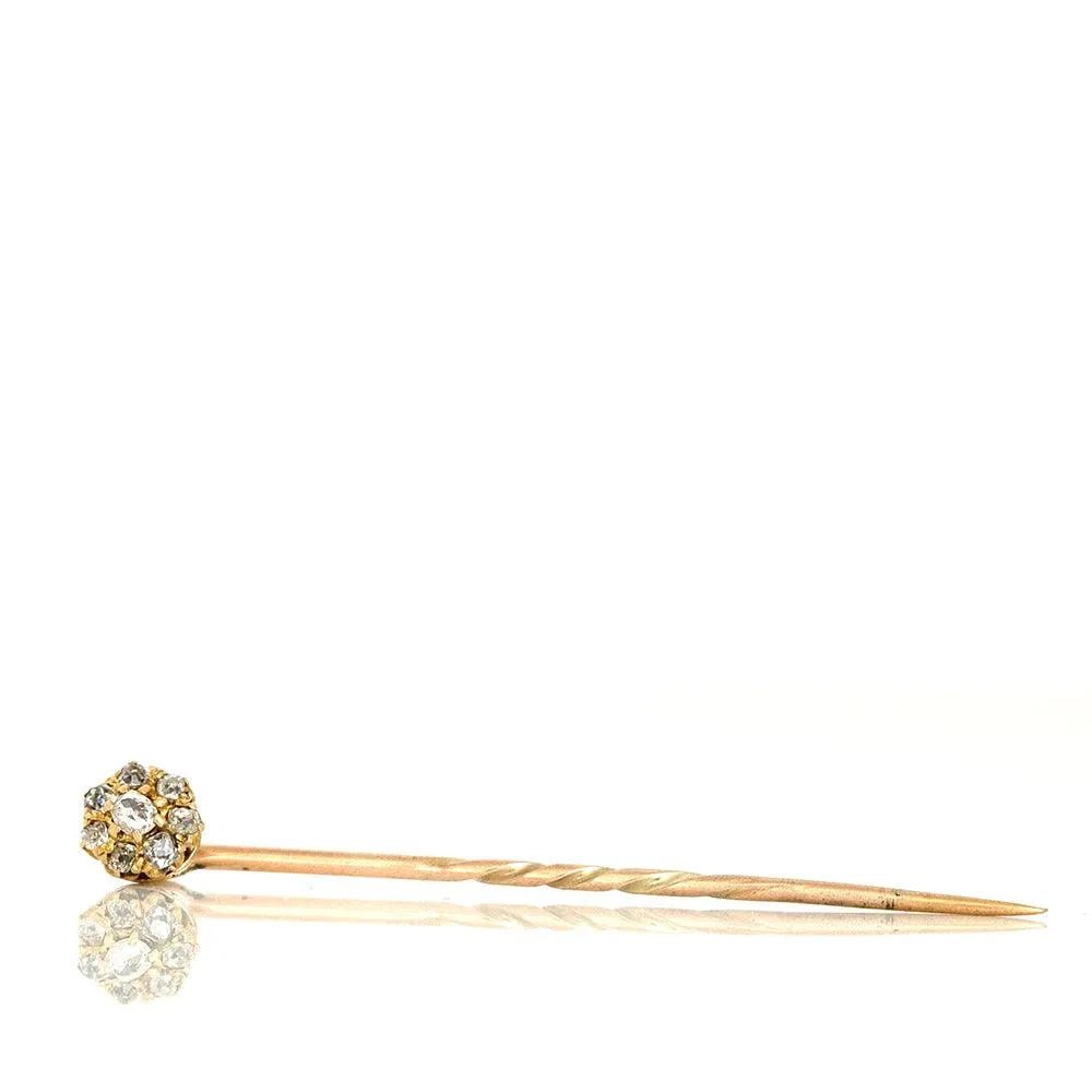 Victorian 0.32 Carat Diamond Halo 9K Gold Antique Stick Pin Brooch