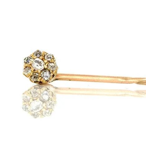Victorian 0.32 Carat Diamond Halo 9K Gold Antique Stick Pin Brooch, view 4