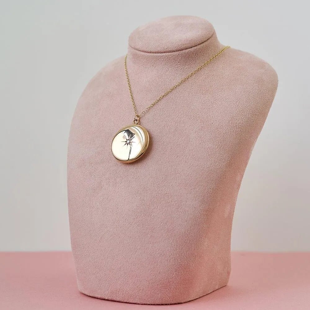 Antique Victorian 0.36ct Diamond Large Round 9ct Gold Locket Necklace, view 2
