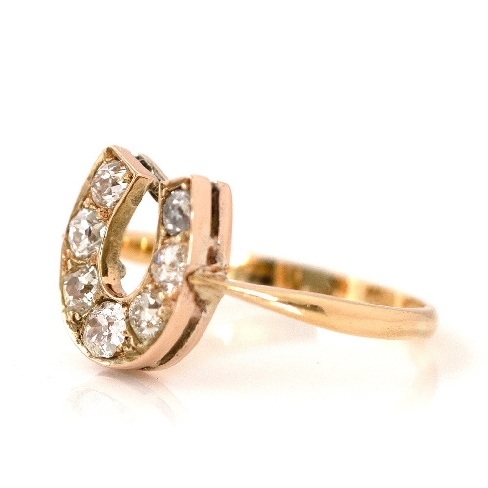 Victorian 0.80 Carat Diamond 18K Gold Horseshoe Antique Ring, view 4