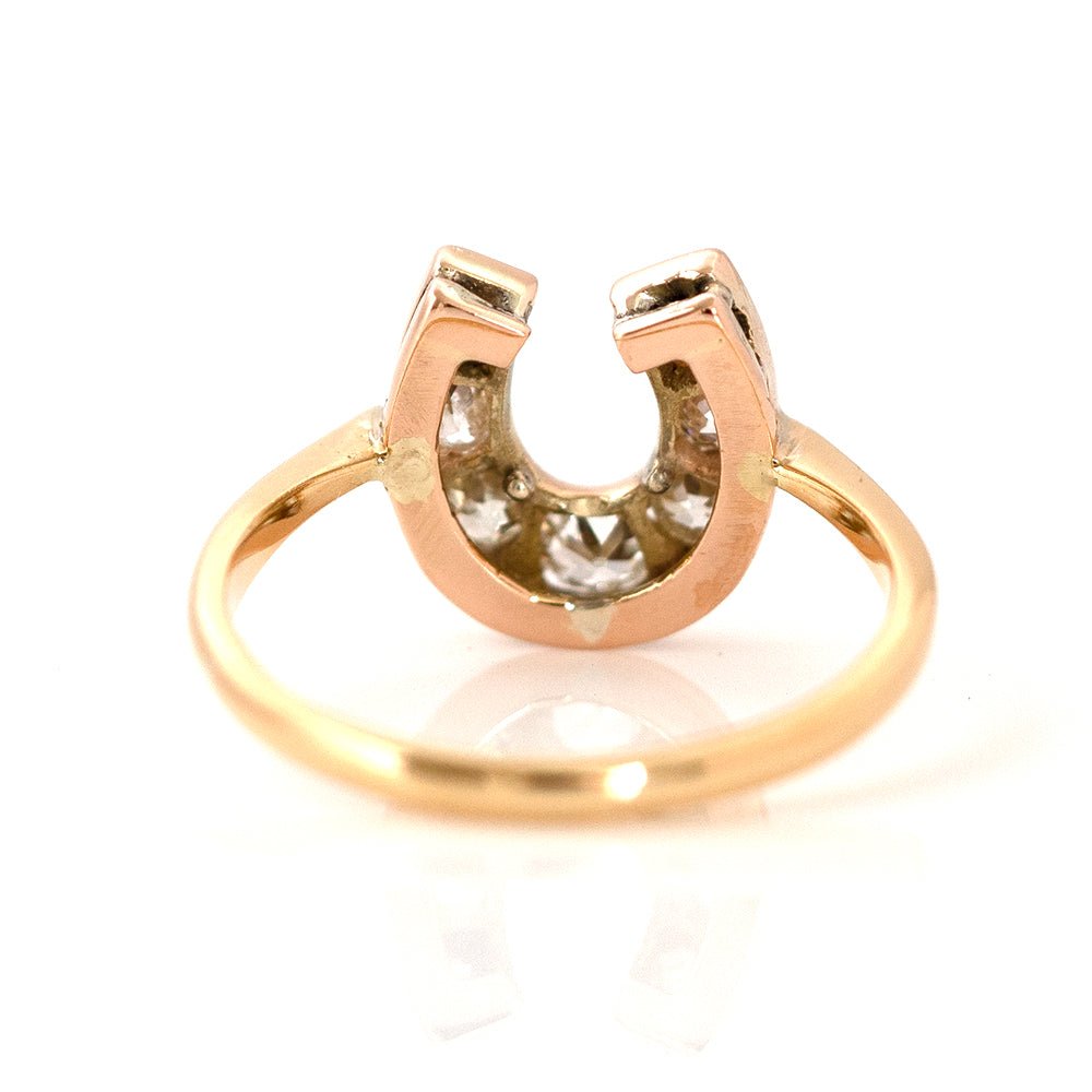 Victorian 0.80 Carat Diamond 18K Gold Horseshoe Antique Ring, view 6