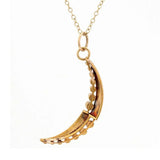 Antique Victorian 15ct Split Pearl Crescent Moon Pendant Necklace