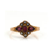 Antique Victorian 1872 Garnet Seed Pearl 15ct Ring